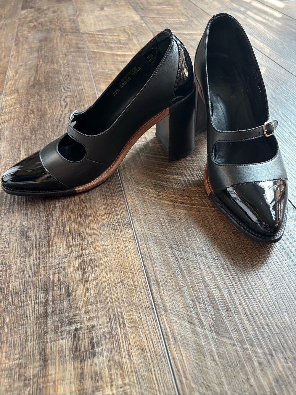 Office Angela Scott Miss Eliza Black Mary Jane Patent Leather Block Heel Pumps